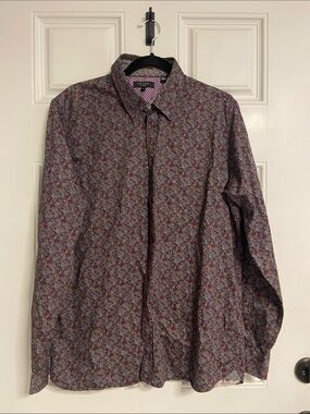 T43- TED BAKER LONDON Burgundy PAISLEY Button Up Shirt